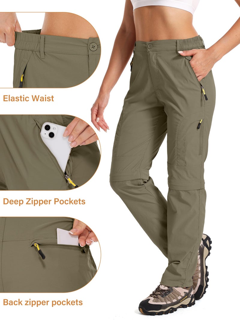 Toomett Womens Hiking Convertible Pants Outdoor Waterproof Quick Dry Zip Off Lightweight Fishing Pants,4409,Khaki,4 - Image 4